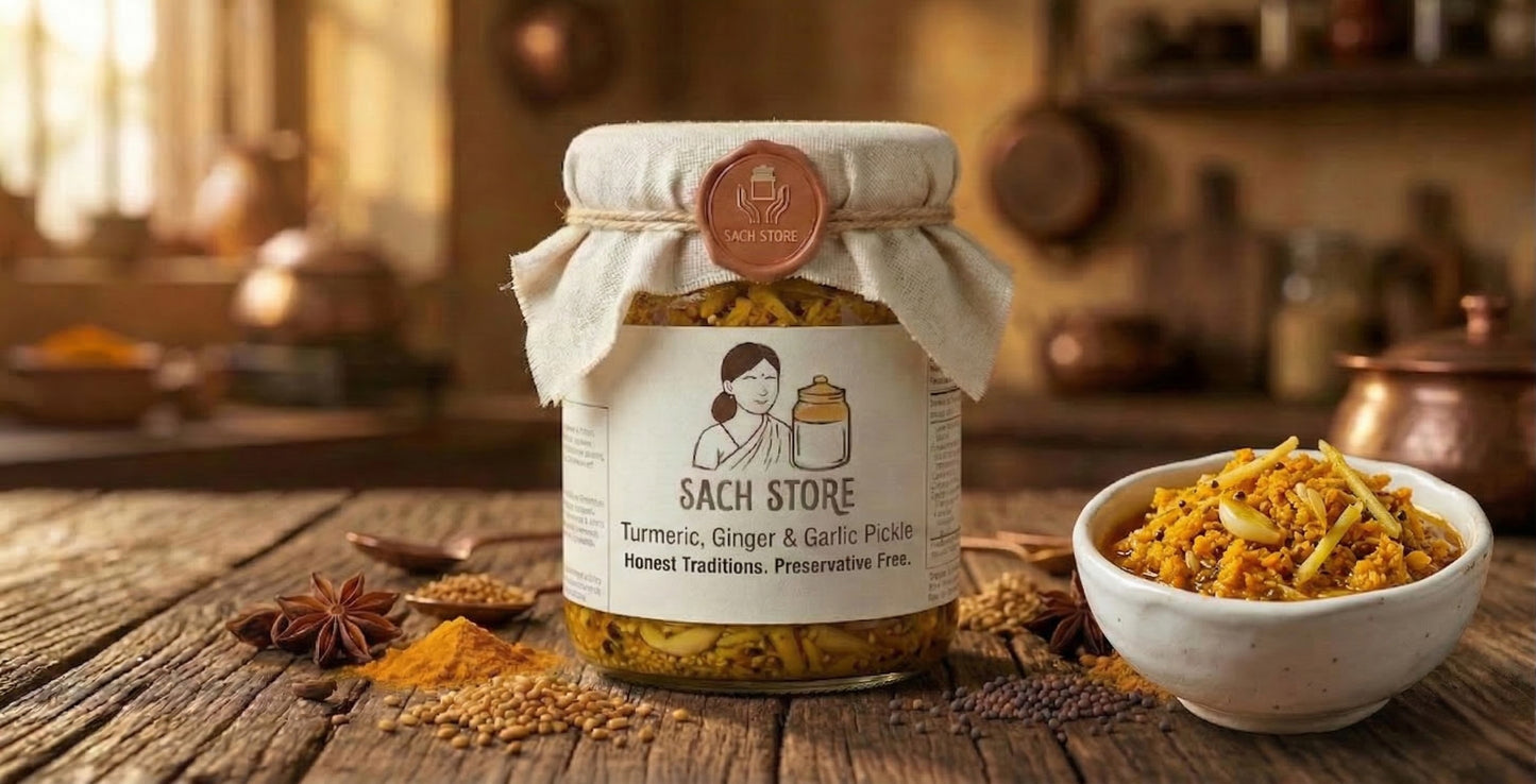 Haldi Garlic Ginger Pickle | Golden Achar