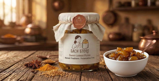 Khata Metha Nimbu Achar | Sweet Lemon Pickle